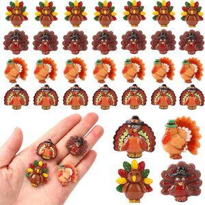 50 Pcs Thanksgiving Turkey Charms, Mini Resin Turkey Flatback Turkey Embellishme